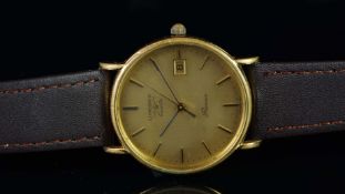 GENTLEMEN'S LONGINES PRESENCE, DRESS QUARTZ WRISTWATCH, circular gold tone dial with black sword