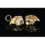 Pair of diamond set fancy earrings, mounted in yellow metal stamped with French marks for 18ct, with