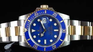 GENTLEMEN’S ROLEX OYSTER PERPETUAL SUBMARINER, 18K YELLOW GOLD & STEEL, BLUE DIAL & BEZEL, REF.