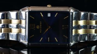 GENTLEMEN'S ACCURIST WRISTWATCH, rectangular black dial with gold hour markers and Roman numerals,