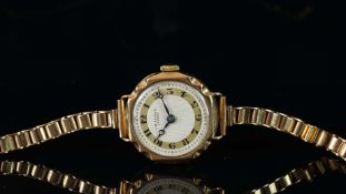 MIDSIZED 9K GOLD J.W.BENSON LONDON SECTOR DIAL, GOLD BRACELET, REF. 79761, MADE IN ENGLAND CASE,