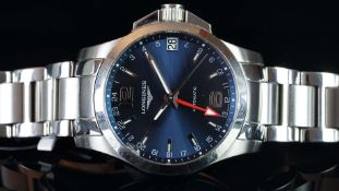 GENTLEMEN'S LONGINES AUTOMATIC CONQUEST REF. L.3687.4, circular blue dial with silver hour markers