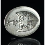 A Georgian silver seal fob, with partial makers marks, the seal depicts a shield, split into four
