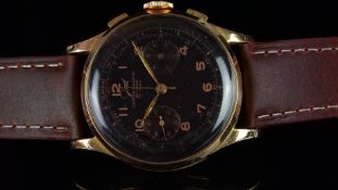 *TO BE SOLD WITHOUT RESERVE* GENTLEMEN'S 18K GOLD CHRONOGRAPHE SUISSE, JAVIL, BLACK GILT DIAL,