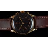 *TO BE SOLD WITHOUT RESERVE* GENTLEMEN'S 18K GOLD CHRONOGRAPHE SUISSE, JAVIL, BLACK GILT DIAL,