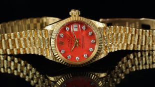 RARE LADIES' ROLEX OYSTER PERPETUAL DATEJUST, REF. 6917, RARE STELLA DIAMOND DIAL, BARK FINISH 18K