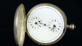 A BASE METAL POCKET WATCH, round white enamel dial, not working.