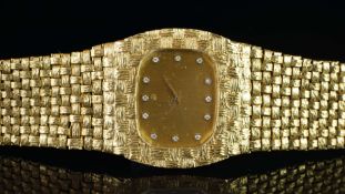 RARE GENTLEMEN'S VACHERON CONSTATIN 18K YELLOW GOLD, DIAMOND DIAL, WOVEN 18K ORIGINAL BRACELET, W/