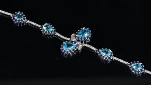 NEW OLD STOCK, UNWORN RETIRED STOCK - Sapphire, blue topaz and diamond bracelet, pear cut blue