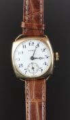 GENTLEMEN'S TYMO ROLLED GOLD CUSHION CASE, MANUALLY WOUND WRISTWATCH, circular white dial with