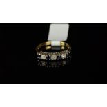 Seven stone sapphire and diamond half eternity ring, mounted in hallmarked 18ct yellow gold with