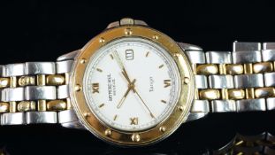 GENTLEMEN'S RAYMOND WEIL TANGO WRISTWATCH, circular white dial with gold hour marker and Roman