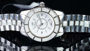 LADIES' CHRISTIAN DIOR CHRISTAL 28MM, WHITE CERAMIC, REF CD112112 BRACELET WATCH, W/BOX & PAPERWORK,