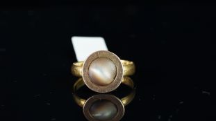 Cat's eye chrysoberyl ring, mounted in hallmarked 22ct yellow gold, dated Birmingham 1889, maker's