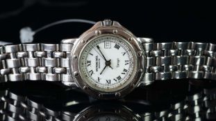 LADIES' RAYMOND WEIL TANGO WRISTWATCH, circular white dial with Roman numerals, date aperture at