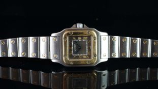 LADIES' BI-METAL CARTIER SANTOS, REF. 1567, BRACELET WATCH, QUARTZ WRISTWATCH, square polished