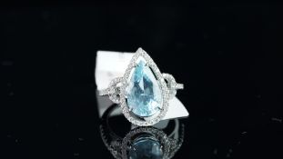 NEW OLD STOCK, UNWORN RETIRED STOCK - Aquamarine and diamond pear cut dress ring, large pear cut
