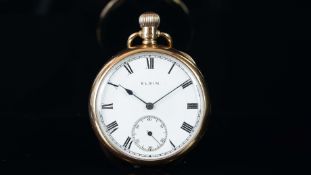 GENTLEMEN'S 9K GOLD ELGIN POCKET WATCH, DENNISON CASE, REF. 220344, VINTAGE MANUALLY WOUND POCKET