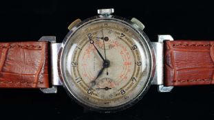 GENTLEMEN'S LEBOIS & CO VINTAGE CHRONOGRAPH WRISTWATCH, circular patina twin register dial with