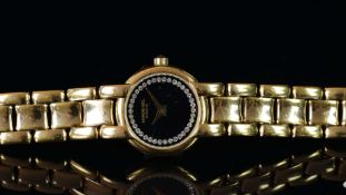LADIES' RAYMOND WEIL WRISTWATCH, circular black dial with diamante outer track, dauphine hands, 21mm