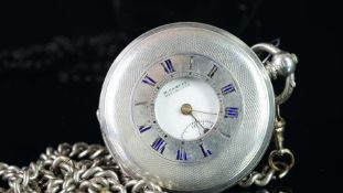 GENTLEMEN'S H. SAMUEL MANCHESTER STERLING SILVER POCKET WATCH, KEY WOUND HALF HUNTER STERLING SILVER