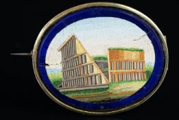 Micro mosaic brooch depicting the Colosseum, mounted in unmarked yellow metal, gross weight