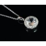 NEW OLD STOCK, UNWORN RETIRED STOCK - White sapphire and diamond pendant, central chequerboard cut
