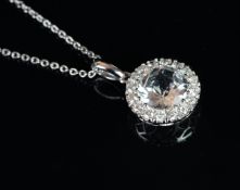 NEW OLD STOCK, UNWORN RETIRED STOCK - White sapphire and diamond pendant, central chequerboard cut