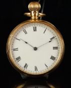 18K YELLOW GOLD LADY WALTHAM MANUALLY WOUND POCKET WATCH, circular white enamel dial with long blued