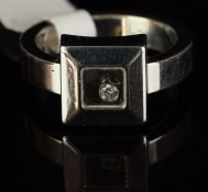 Chopard Happy Diamonds ring, square design set with a single collet set diamond suspended between
