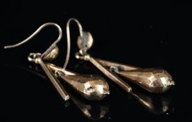 Antique pair of yellow metal fancy drop earrings, unmarked yellow metal, gross weight