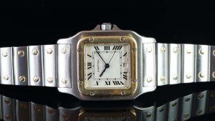 MID SIZE CARTIER SANTOS BI-METAL, ORIGINAL BRACELET, REF. 1566, QUARTZ WRISTWATCH, square white dial