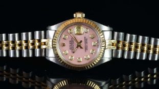 LADIES' ROLEX OYSTER PERPETUAL DATEJUST, AFTERMARKET PINK MOTHER OF PEARL DIAMOND DIAL, REF. 6917,