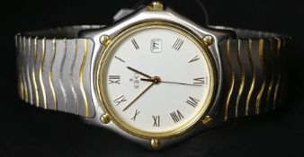 GENTLEMEN'S BICOLOUR EBEL WAVE QUARTZ DATE, 32mm stainless steel case, round white dial, roman