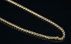 A yellow metal belcher link chain, tested as 9ct, with a base metal clasp, gross weight