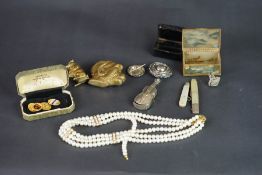 Selection of silver, objet d'art and costume jewellery including two pen knives, two antique