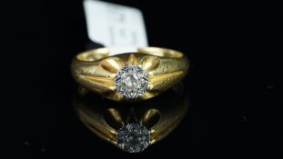 A gentlemen's single stone diamond ring, central old cut diamond, mounted in white metal on an