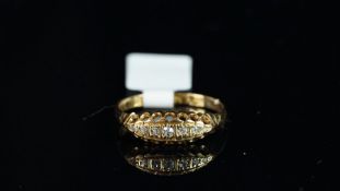 Antique seven stone diamond carved half hoop ring, mounted in hallmarked 18ct yellow gold, dated