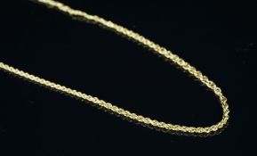 Twisted rope chain, stamped 585, approximate length 42cm, approximate weight 3.4 grams. A/F one