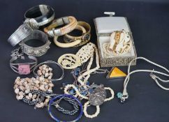 Mixed lot of vintage silver and costume jewellery including bone jewellery, bangles, beaded