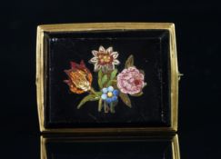 Micro mosaic brooch depicting a bunch of flowers, mounted in yellow metal, with pin and 'C' catch,