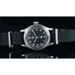 RARE VINTAGE OMEGA MILITARY 'BROAD ARROW' WRISTWATCH, circular black dial, Arabic numerals, outer