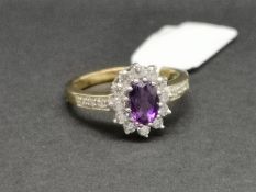 Amethyst and cubic zirconia dress ring, mounted in yellow metal stamped 375, finger size M, gross