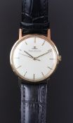 GENTLEMEN'S JAEGER LE COULTRE 18K GOLD DRESS WATCH, circular off white dial with thin gold hour