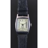 GENTLEMEN'S NO BRAND SWISS RECTANGULAR WATCH, MANUALLY WOUND WRISTWATCH, rectangular two tone silver