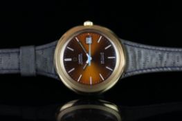 RARE VINTAGE OMEGA DE VILLE DYNAMIC AUTOMATIC, sunburst bronze dial, baton hour markers, 42mm gold