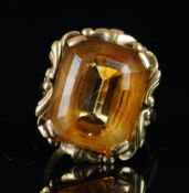 Citrine ring, mounted in yellow metal stamped 14ks, finger size L 1/2, approximate weight 7.0