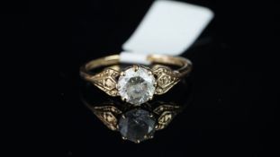 Vintage solitaire white stone ring, mounted in hallmarked 9ct yellow gold dated Chester 1961, finger