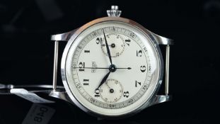 UNUSUAL VINTAGE HEUER MONOPUSHER CHRONOGRAPH, circular silvered dial, twin register, Arabic