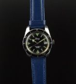 GENTLEMEN'S VINTAGE EDMA SUPER ETANCHE DIVER WRISTWATCH, circular black dial with broad arrow